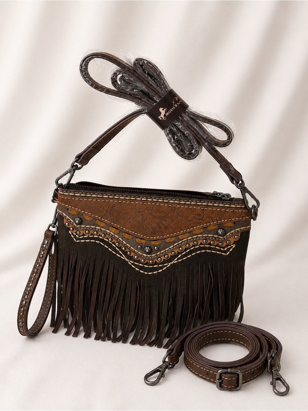 Fringed Western Crossbody Bag - Brown